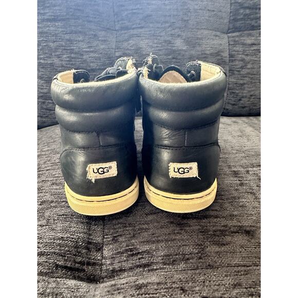 Black leather, UGG, size 8 woman's tie front boots w/side zipper - Picture 3 of 8